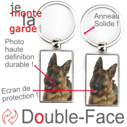 Porte-Clefs métallique double face photo Berger Allemand noir et feu poils courts, idée cadeau porte clés fer acier