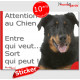 Beauceron, sticker portail humour "Attention au Chien, Entre qui veut, sort qui peut !" photo pancarte autocollant Berger Beauce