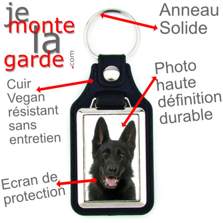 Porte-Clefs cuir vegan, photo Berger Allemand noir Porte-Clefs cuir vegan, photo Berger Allemand noir