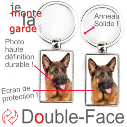 Porte-Clefs métallique double face photo Berger Allemand noir et feu poils courts, idée cadeau porte clés fer acier