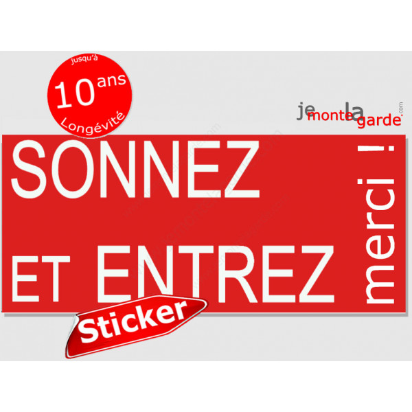 Sonnez et Entrez, merci !" Sticker rouge pancarte autocollant boite aux lettres, porte entrée sonnette