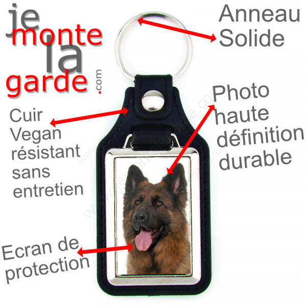 Porte-clés cuir vegan et anneau métal, avec la photo du Berger Allemand ancien type, idée cadeau photo Altdeutsche Schäferhund