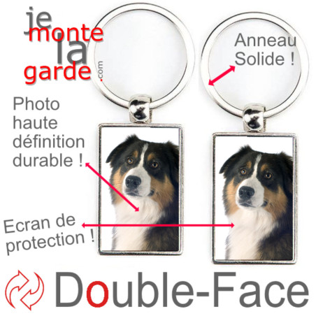 Porte-Clefs Métal, double face photo Berger Australien Porte-Clefs Métal, double face photo Berger Australien
