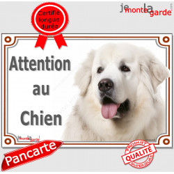 Montagne des Pyrénées tout blanc, plaque portail "Attention au Chien" Panneau pancarte affiche photo Patou
