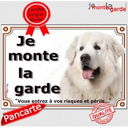 Montagne des Pyrénées tout blanc, plaques portail "Je Monte la Garde, risques et périls" pancarte panneau photo Patou
