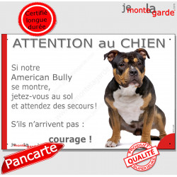American Bully, plaque humour "Attention au Chien, Jetez Vous au Sol" 24 cm JET