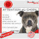 Amstaff Bleu, plaque humour "Attention au Chien, jetez-vous au sol, attendez secours, courage" pancarte Staff photo Panneau