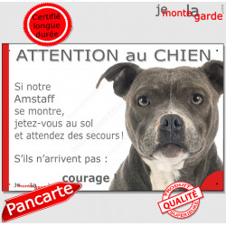 Amstaff, plaque humour "Attention au Chien, Jetez Vous au Sol" 24 cm JET