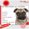 Plaque humour "Attention au Chien, le Carlin est une sonnette" 24 cm RNG