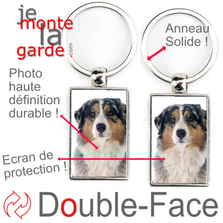 Porte-Clefs Métal, double face photo Berger Australien Porte-Clefs Métal, double face photo Berger Australien