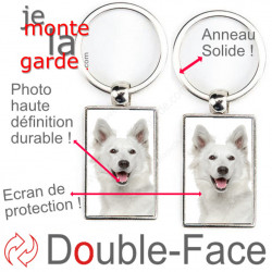 Porte-Clefs métallique double face photo Berger Blanc Suisse, idée cadeau porte clés fer acier