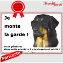 Hovawart noir et feu, plaque portail "Je Monte la Garde, risques périls" 24 cm ECO