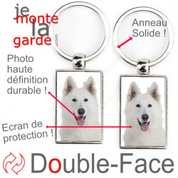 Porte-Clefs Métal, double face photo Berger Blanc Suisse