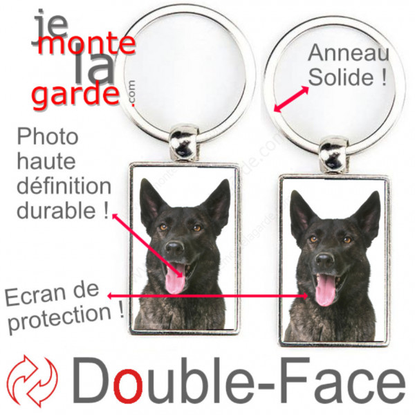 Porte-Clefs métallique double face photo Berger Hollandais bringé poils courts, idée cadeau porte clés fer acier