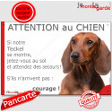 Teckel, plaque humour "Jetez Vous au Sol, Attention au Chien" 24 cm