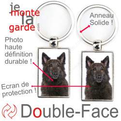 Porte-Clefs métallique double face photo Berger Hollandais bringé à poils longs, idée cadeau porte clés fer acier