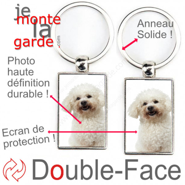 Porte-Clefs métallique double face photo Bichon Frisé, idée cadeau porte clés fer acier