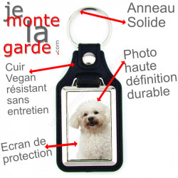 Porte-Clefs cuir vegan, photo Bichon frisé