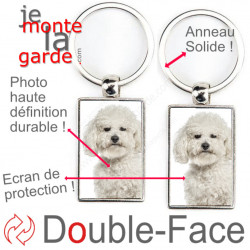 Porte-Clefs métallique double face photo Bichon Frisé, idée cadeau porte clés fer acier