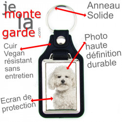 Porte-Clefs cuir vegan, photo Bichon frisé