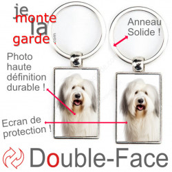 Porte-Clefs métallique double face photo Bobtail, idée cadeau porte clés fer acier