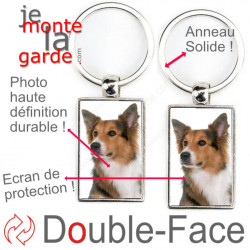 Porte-Clefs métallique double face photo Border Collie tricolore, idée cadeau porte clés fer acier