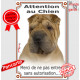 Shar-Peï fauve maron, Plaque Portail Verticale "Attention au Chien, interdit sans autorisation" pancarte panneau photo