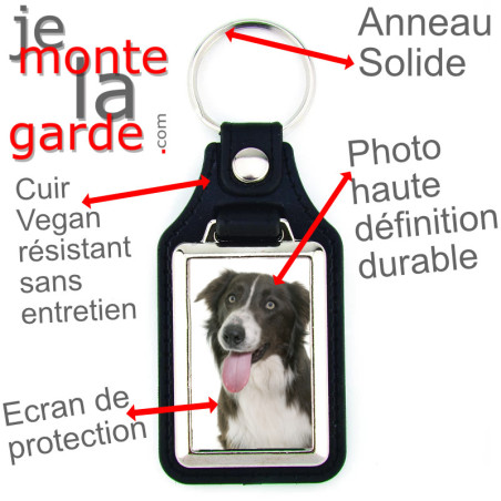 Porte-Clefs cuir vegan, photo Border Collie chocolat Porte-Clefs cuir vegan, photo Border Collie chocolat