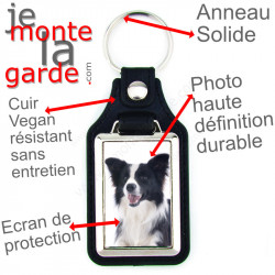 Porte-Clefs cuir vegan, photo Border Collie