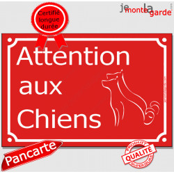 Plaque Portail rouge "Attention auX ChienS" au pluriel, 3 tailles C