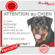 Rottweiler, Panneau "Attention au Chien, jetez-vous au sol et attendez des secours !" marrant drôle, affiche plaque photo Rott