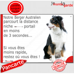 Berger Australien Tricolore Noir Assis, Plaque Portail "distance niche-portail 3 secondes" pancarte humour photo drôle panneau