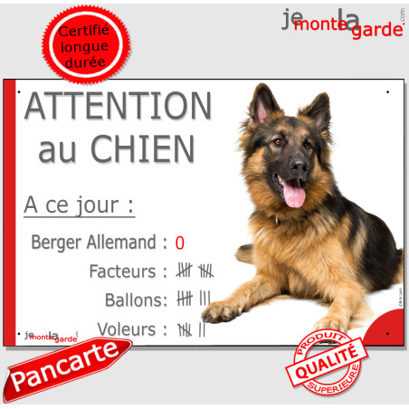 Berger Allemand à poils longs, plaque portail humour "Attention au Chien, Nombre de Voleurs, ballons, facteurs" 2 tailles D