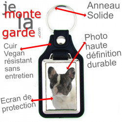 Porte-Clefs cuir vegan, photo Bouledogue Français
