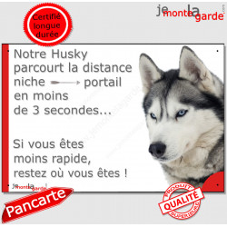 Husky Sibérien, plaque humour "distance Niche - Portail 3 secondes" 24 cm 3SEC