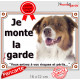 Berger Australien Tricolore Rouge, Plaque portail extérieure "Je Monte la Garde, risques périls" photo Aussie attention au chien