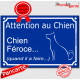 "Attention au Chien, Chien Féroce... quand il a faim" Plaque bleu portail humour marrant drôle panneau affiche pancarte rue