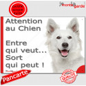 Plaque extérieur Berger Blanc Suisse "Attention au Chien, Entre qui veut., Sort qui Peut" 24 cm EQV