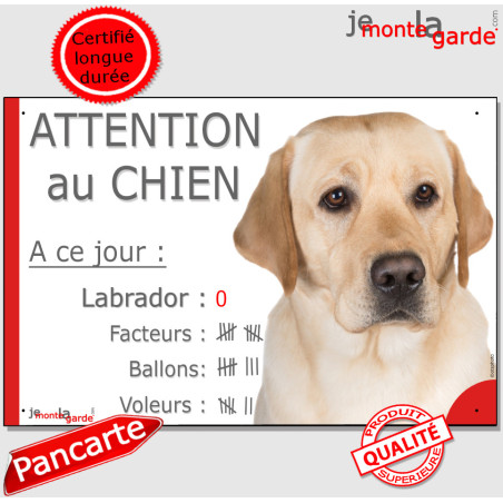 Labrador Sable, pancarte portail drôle "Attention au chien, nombre de Facteurs, Voleurs, Ballons" photo, résiste pluie soleil ge