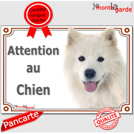 Samoyède, plaque portail "Attention au Chien" photo, résiste pluie soleil gel, idée cadeau