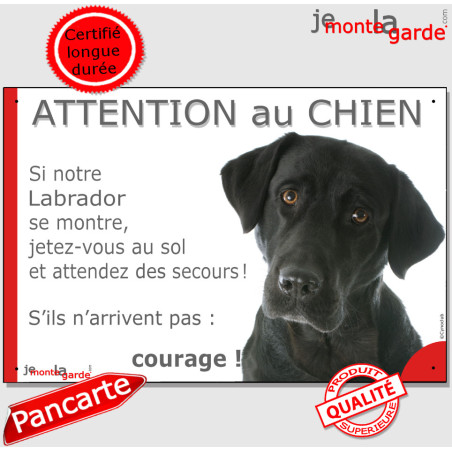 Labrador Noir, plaque portail humour "Attention au Chien, Jetez Vous au Sol, attendez des secours" 2 tailles D Labrador Noir, plaque portail humour "Attention au Chien, Jetez Vous au Sol, attendez des secours" 2 tailles D