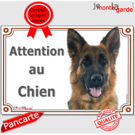 Berger Allemand noir et feu à poils mi-longs Tête, plaque portail "Attention au Chien" pancarte panneau photo