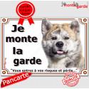 Akita Inu bringé, plaque portail "Je Monte la Garde" 24 cm LUX
