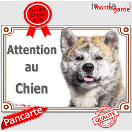 Akita Inu Japonais bringé sésame noir, plaque portail "Attention au Chien" photo résiste intempéries