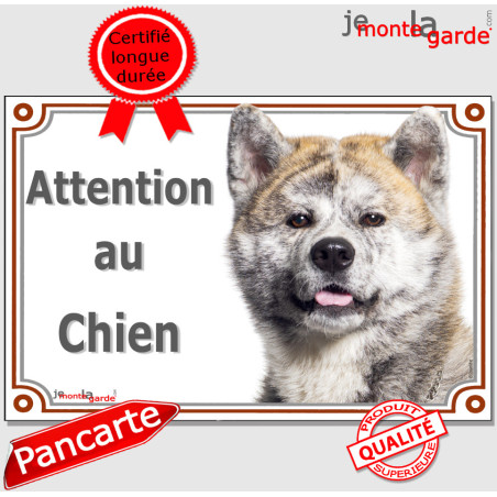 Akita Inu Japonais bringé sésame noir, plaque portail "Attention au Chien" photo résiste intempéries