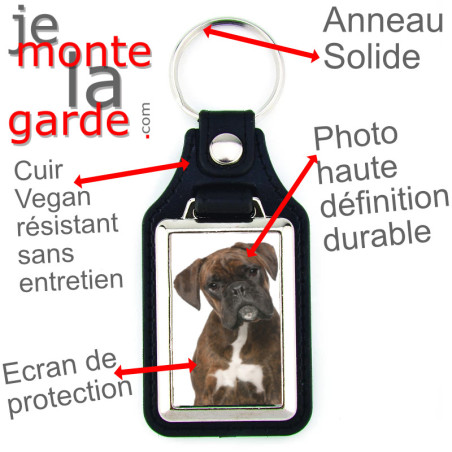 Porte-Clefs cuir vegan, photo Boxer bringé