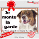 Berger Australien Tricolore Rouge, Plaque portail extérieure "Je Monte la Garde, risques périls" photo Aussie attention au chien