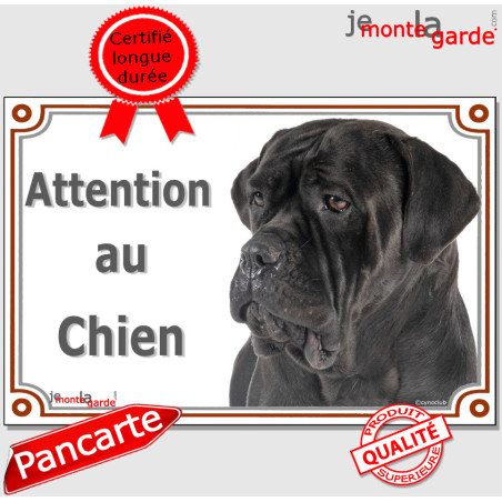 Cane Corso tout noir, pancarte portail "Attention au Chien" photo race Italiano, résiste pluie soleil gel, idée cadeau