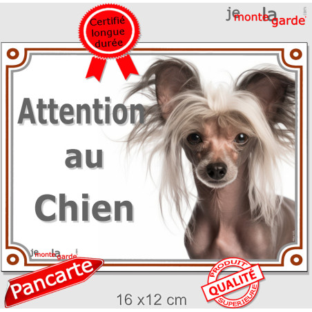 Chien Chinois à Crête, plaque portail "Attention au Chien" 2 tailles LUX D Chien Chinois à Crête, plaque portail "Attention au Chien" 2 tailles LUX D