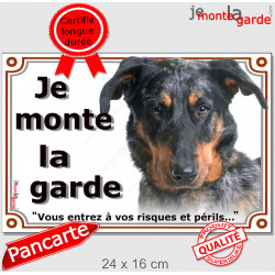 Beauceron Arlequin, plaque portail "Je Monte la Garde, risques périls" 2 tailles LUX D